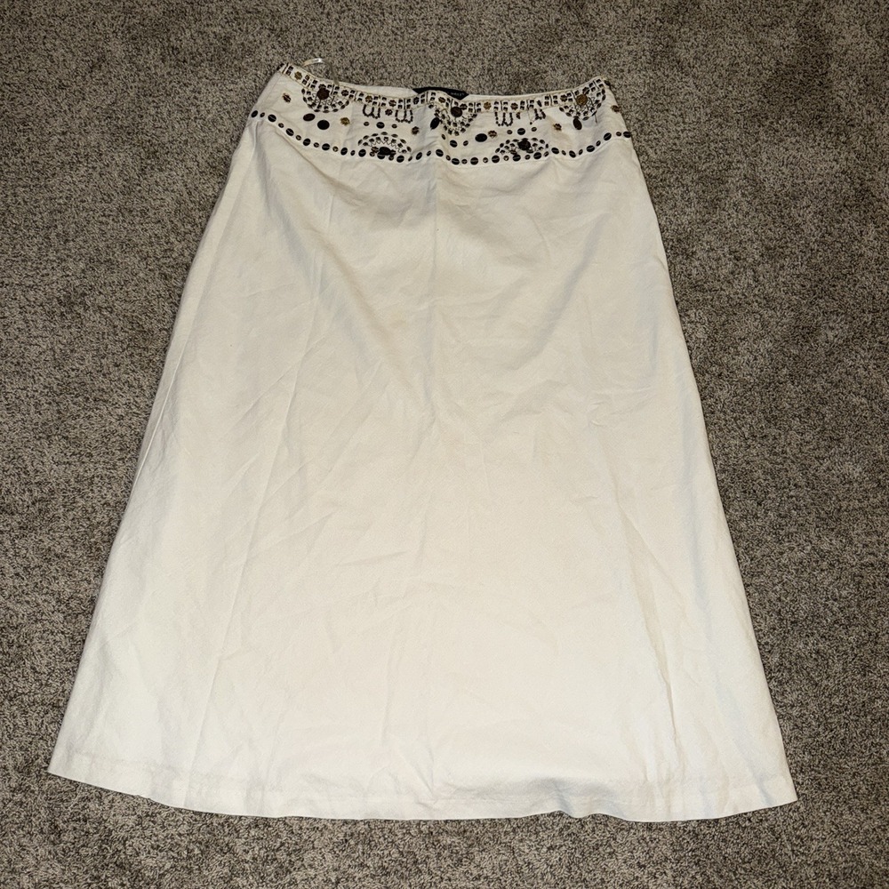 Saint Tropez West Linen Blend Embellished Maxi Skirt Womens 14 White Boho Beaded